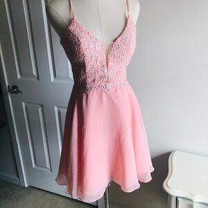 Alyce Paris Pink Lace Bodice Chiffon Mini Dress Size 2